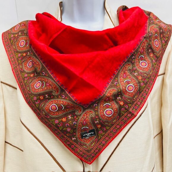Beautiful Set of 2 :  UNGANO PARIS mini Scarf/Handkerchief  21" x21" Red  (Sc19) - Picture 14 of 14